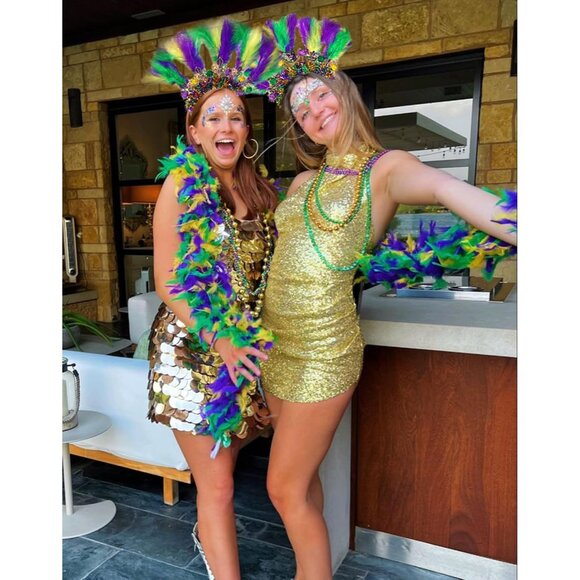 Mardi Gras Headband Women Feather Sparkly Tinsel Festive Parade Accessory - Picture 3 of 9